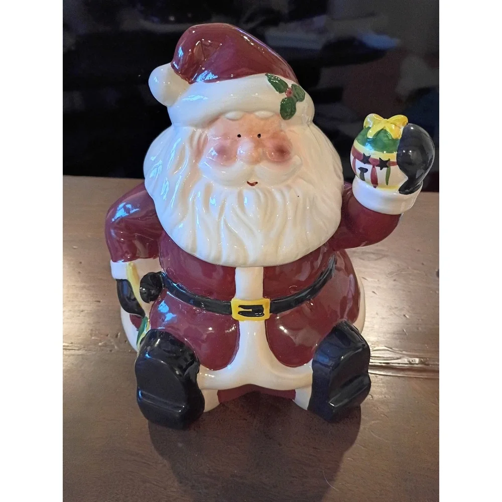 Vintage Style Ceramic Santa Claus Cookie Jar Holiday Decor Hand Painted Red
